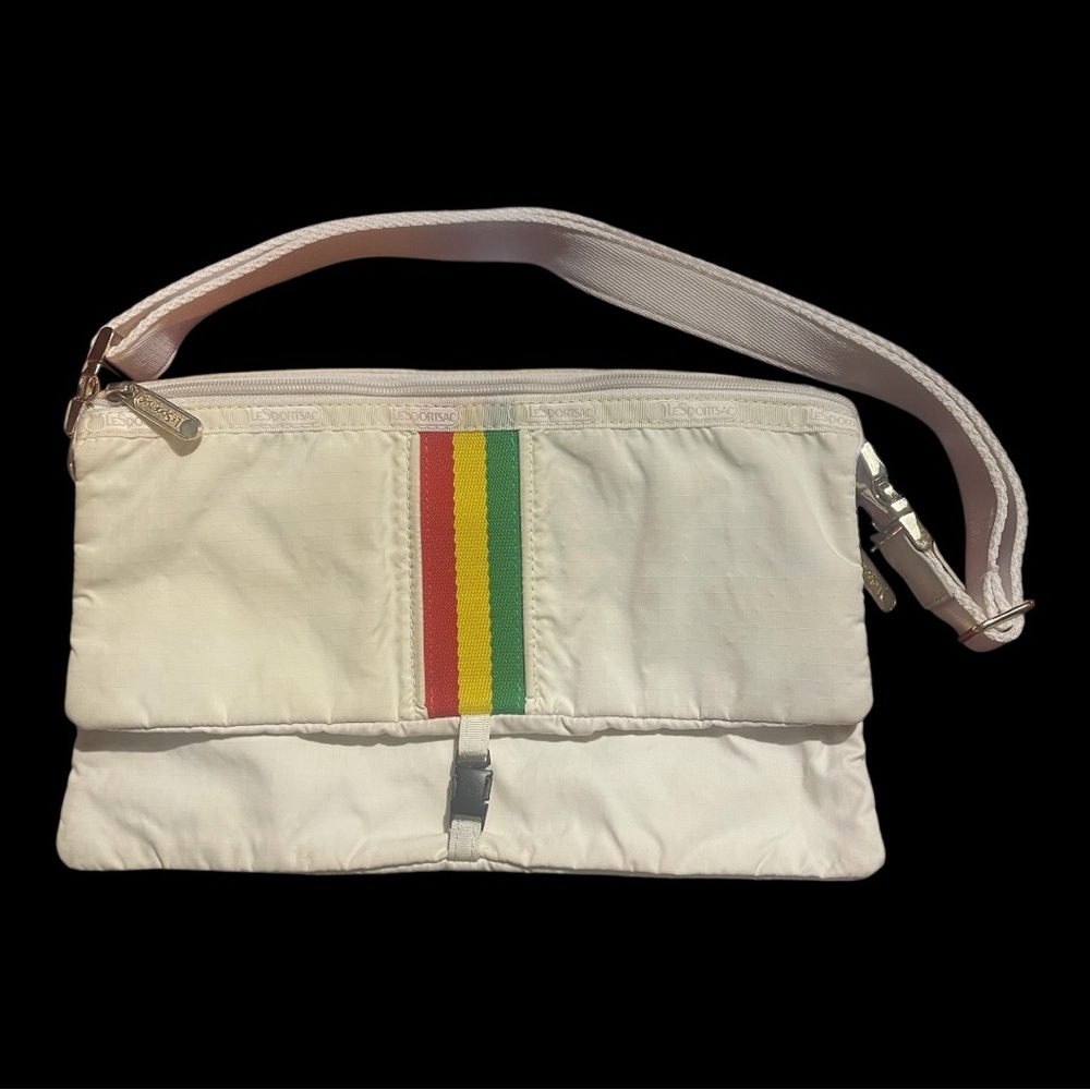 Rare Lesportsac White Shoulder Bag with Rasta Stripe by Gwen Stefani
